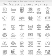 Vector Network technology ultra modern outline line icons for web and apps.