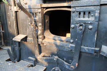 Details of a vintage steam train driving cabin. Darjeeling train.