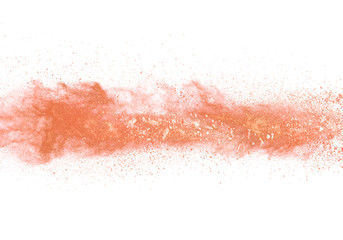 Explosion of red powder on white background