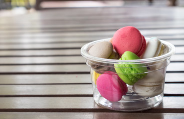 French macarons  colorful on table, soft focus