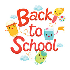 Back To School Letters With Educational Characters, Back to school, Educational, Stationery, Book, Children, School Supplies, Educational Subject, Objects, Icons