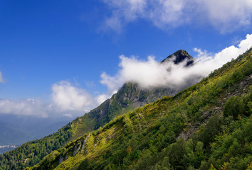Mountain peak hidden cloud.