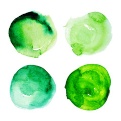 Set of green watercolour stains.