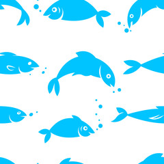 Watercolor seamless pattern with sea fish.