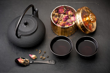 Herbal tea. Tea with rose flowers.