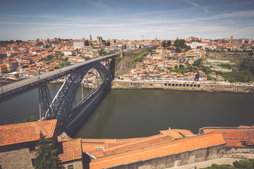 View of the historic city of Porto, Portugal with the Dom Luiz b