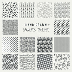 Set of hand drawn marker and ink seamless patterns.