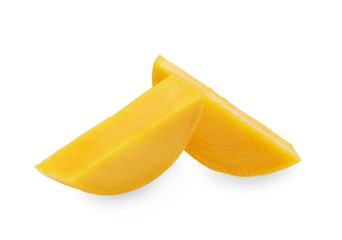 Fresh mango slices isolated on white background