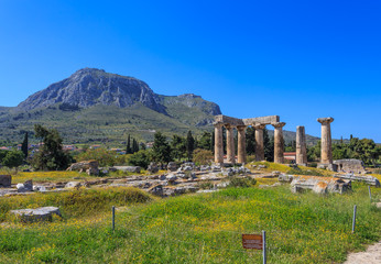 Apollo temple ruins in Ancient Corinth, Greece, Europe