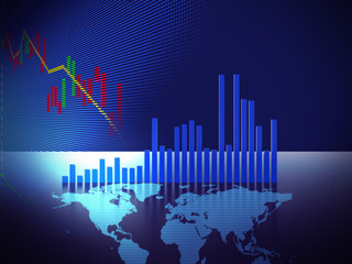 stock market chart  on digital world map 3dillustration