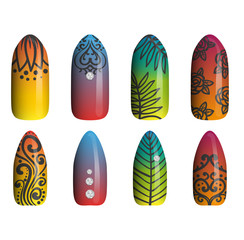 set of colored painted nails. manicure. nail polish.