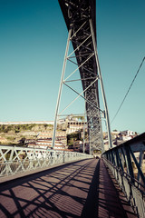 Street on lower floor of the Ponte Luiz I Bridge in Porto, Portu