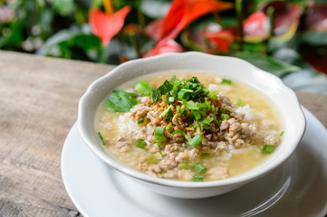 Asian style food eaten with soft boiled rice