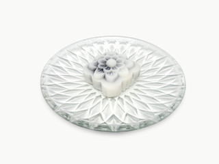 White snow Lotus cake on a glass plate