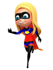 cute girl as a superhero running pose