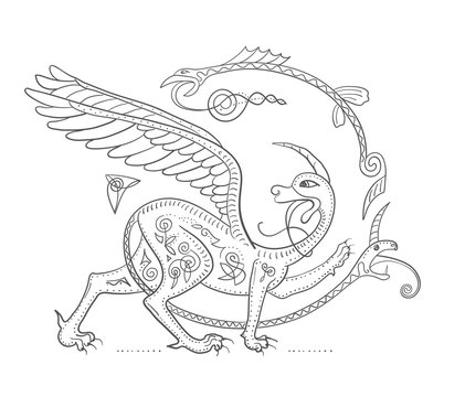 Griffin fantasy monster creature. Medieval style illustration ci