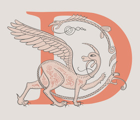 Griffin fantasy monster creature. Medieval style illustration ci