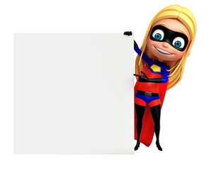cute girl as a superhero with white board