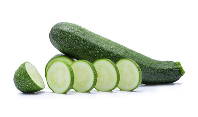 zucchini with water drops on white background