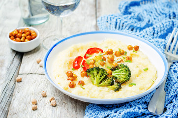 Polenta with roasted vegetables and chickpeas