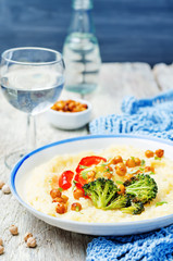 Polenta with roasted vegetables and chickpeas