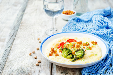 Polenta with roasted vegetables and chickpeas