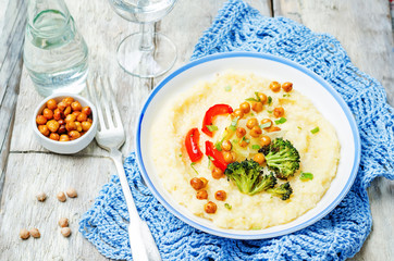 Polenta with roasted vegetables and chickpeas