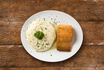 Salmon steak with risotto rice