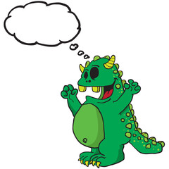 green monster with thought bubble