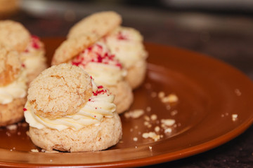 Cream puffs filled vanilla custard
