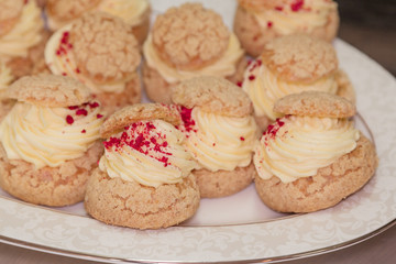 Cream puffs filled vanilla custard