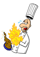 A chef or cook burning their hands on a hot dish