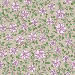 Seamless vector floral pattern with colorful fantasy plants and