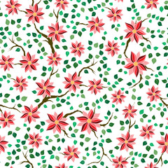Seamless vector floral pattern with colorful fantasy plants and