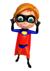 cute boy as a superhero funny pose
