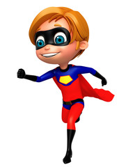 cute boy as a superhero running pose