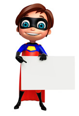 cute boy as a superhero with white board