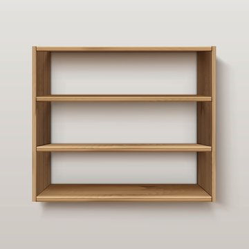 Vector Empty Wooden Wood Shelf Shelves Isolated on Wall Background