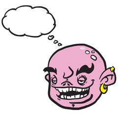 pink cartoon face with thought bubble
