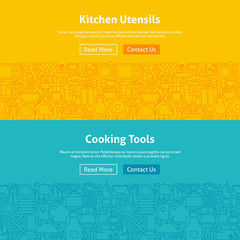 Kitchen and Cooking Line Art Web Banners Set
