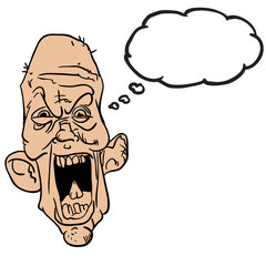 screaming old man with thought bubble