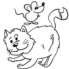 simple black and white cat and mouse cartoon