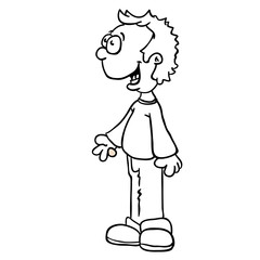 simple black and white little boy standing