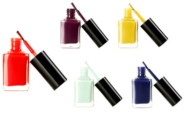 Bottle of nail polish isolated on a white, collage