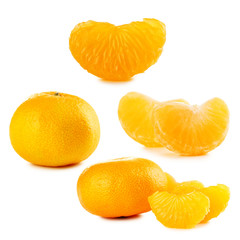 Ripe mandarin isolated on a white background, collage