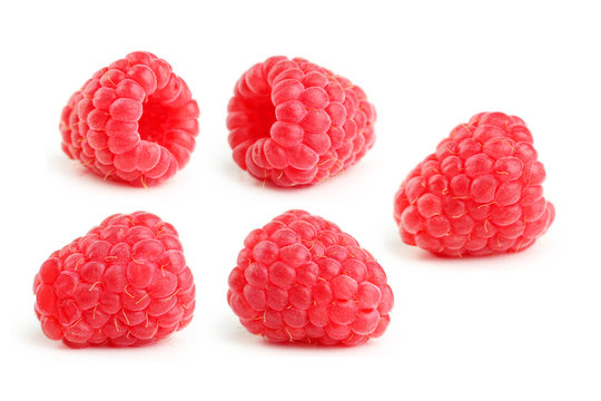 Red raspberry isolated on a white, collage