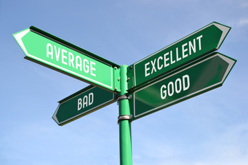 Good, average, excellent, bad signpost