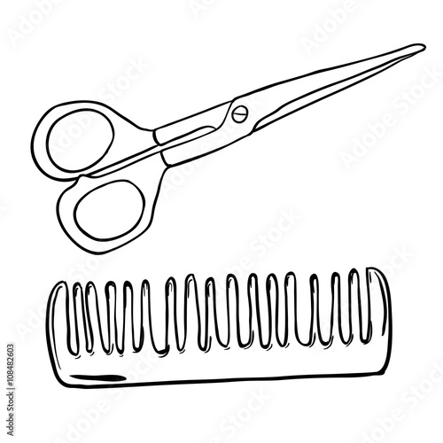 "simple black and white scissors and comb" Stock image and royaltyfree vector files on Fotolia