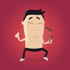 asian fighter with nunchaku cartoon clipart  