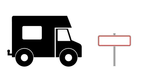 Camping-car et un panneau de ville française